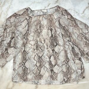 Chico's Gray and Brown Relaxed Blouse with Snakeskin Print